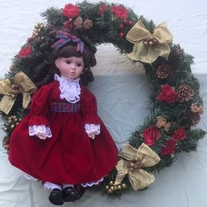 Homemade wreath with real porcelain doll vintage